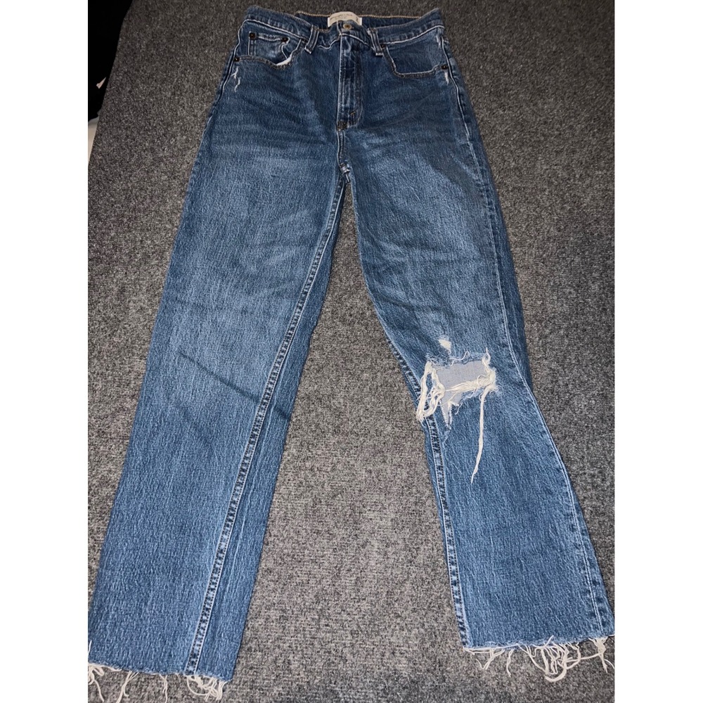 Abercrombie & Fitch The 90s Straight Ultra High Rise Blue Jeans Distressed 28 6L